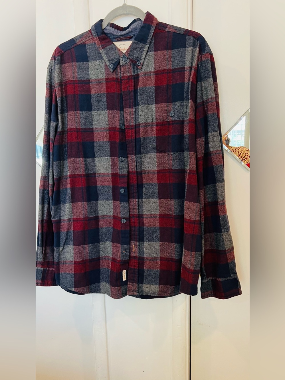 Original weatherproof  vintage Men's Red & Navy Plaid Button-Up Shirt size XL